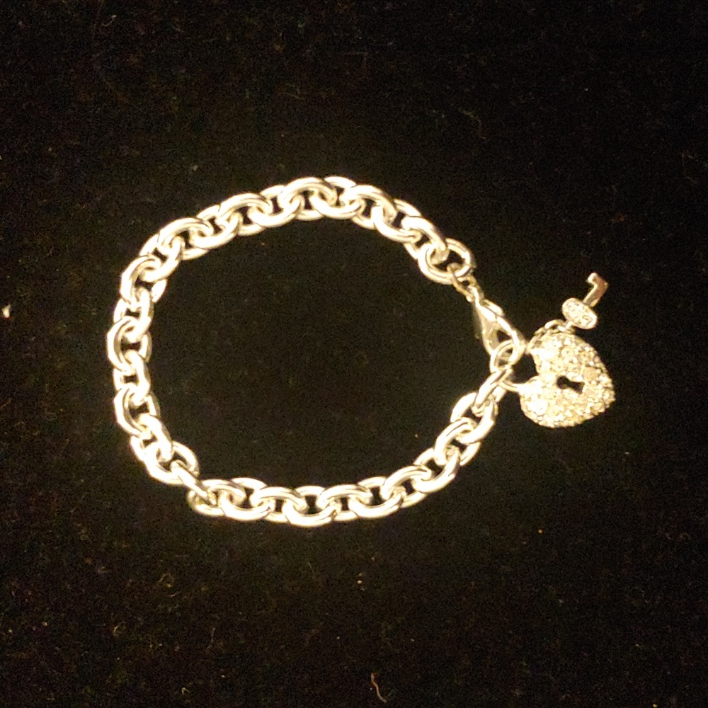 Silver Link Bracelet with Crystal Heart & Key